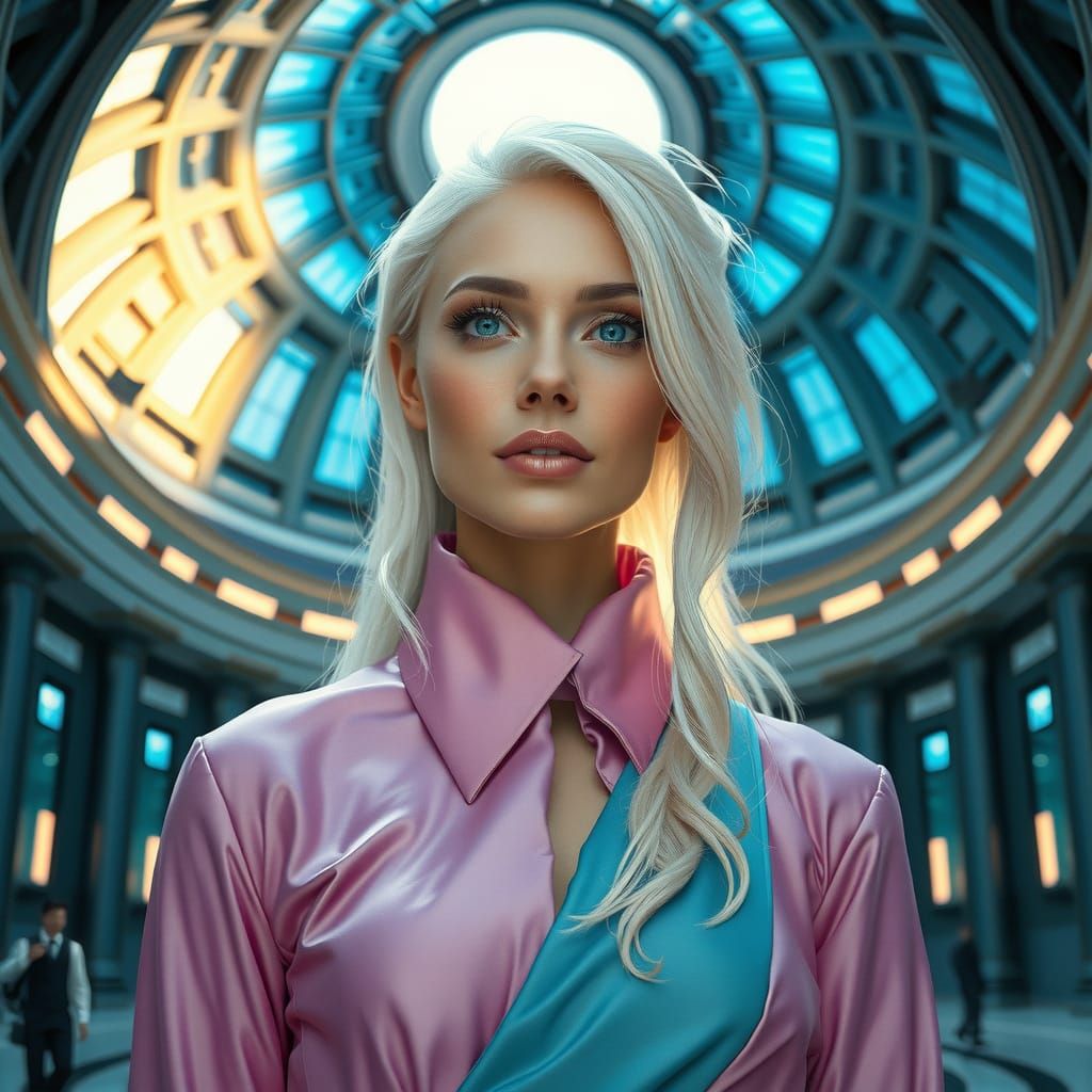 Glowing Goddess in Futuristic Crystal Dome