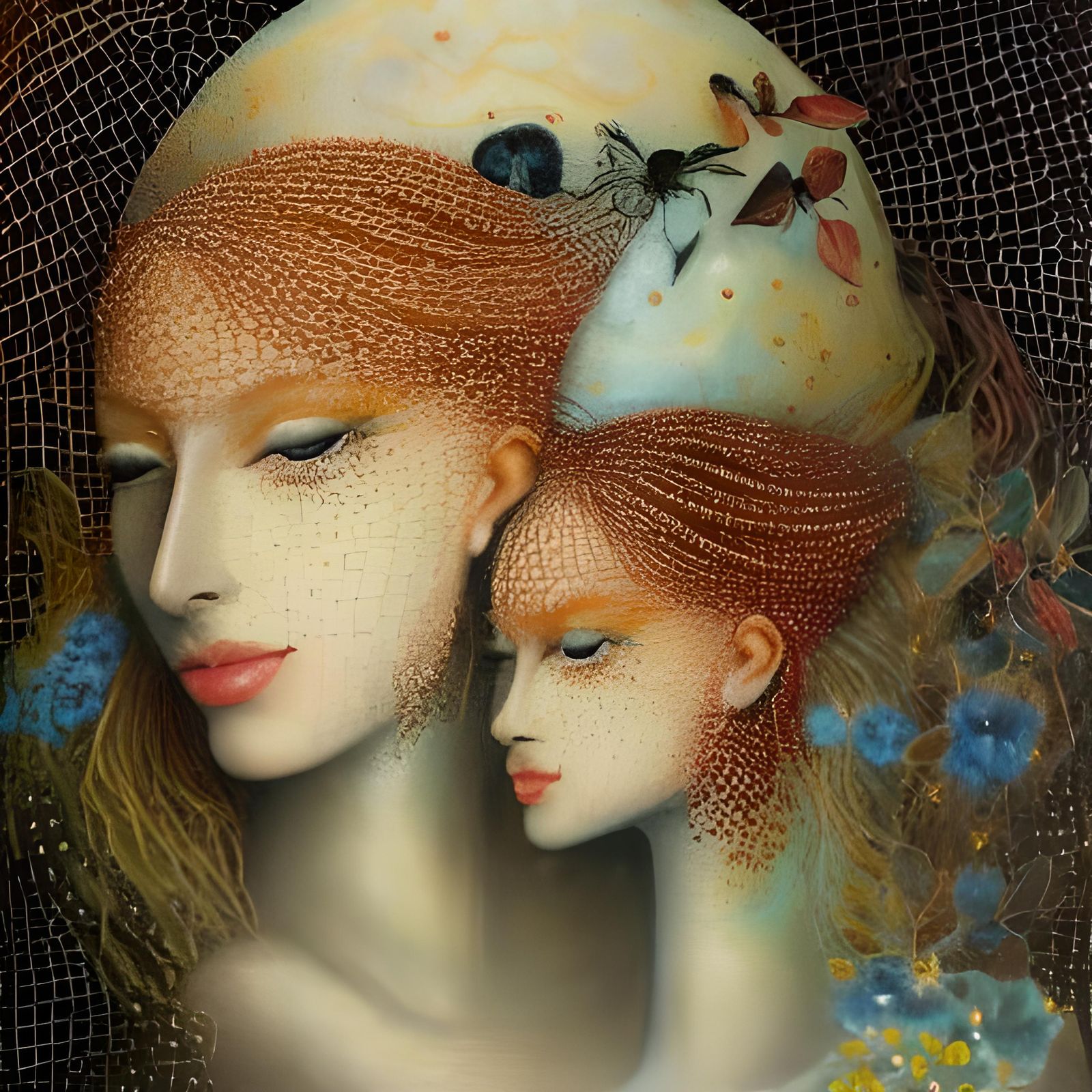 Intricate Mother and Baby Portrait in Pointillism Style