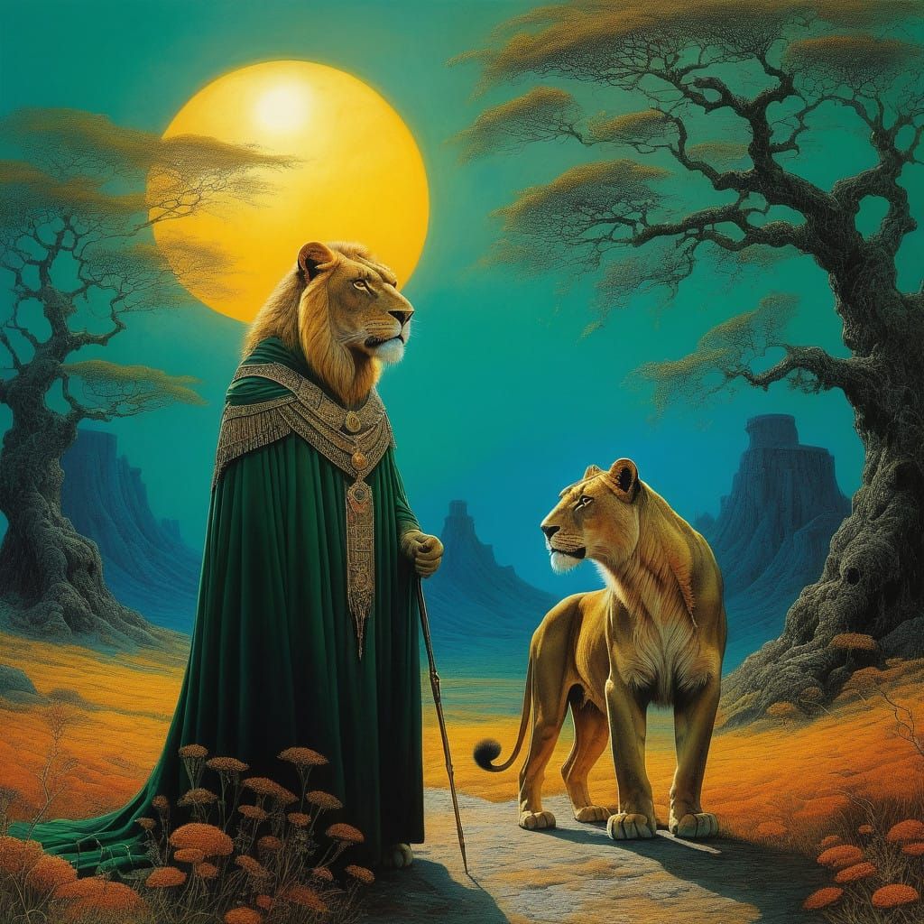 Regal Lionesses in Vibrant Savannah