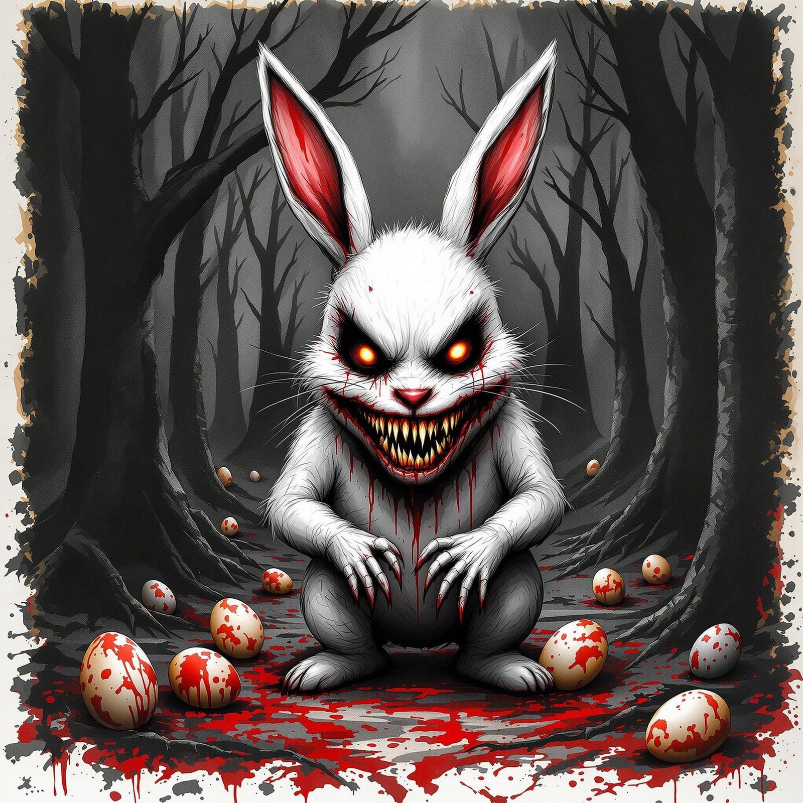 Creepy Easter Bunny in a Dark, Twisted Forest