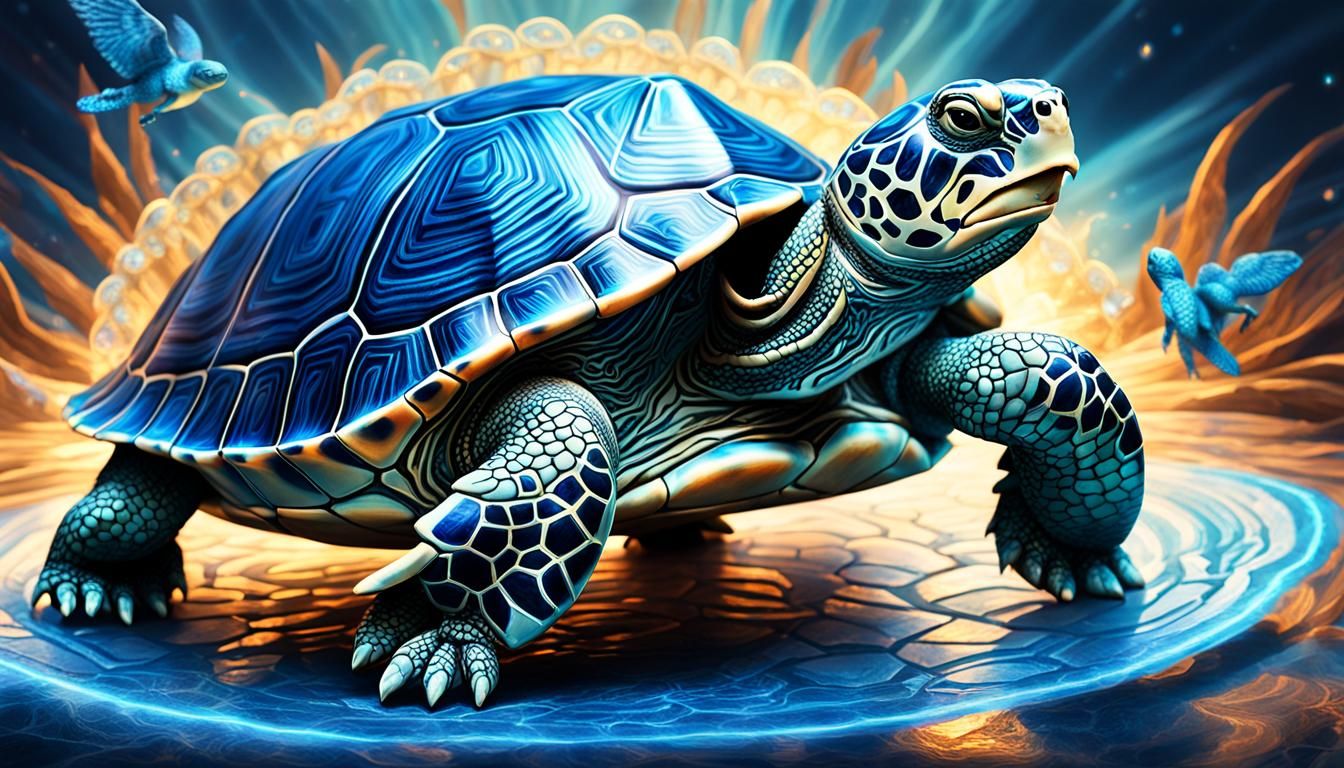 Turtle Summoning Shimmering Blue Shield in Vibrant Fantasy S...