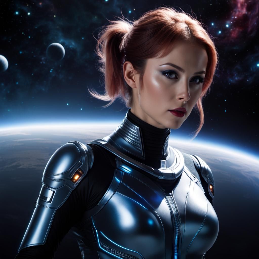 Beautiful Woman in Sci-Fi Space Portrait