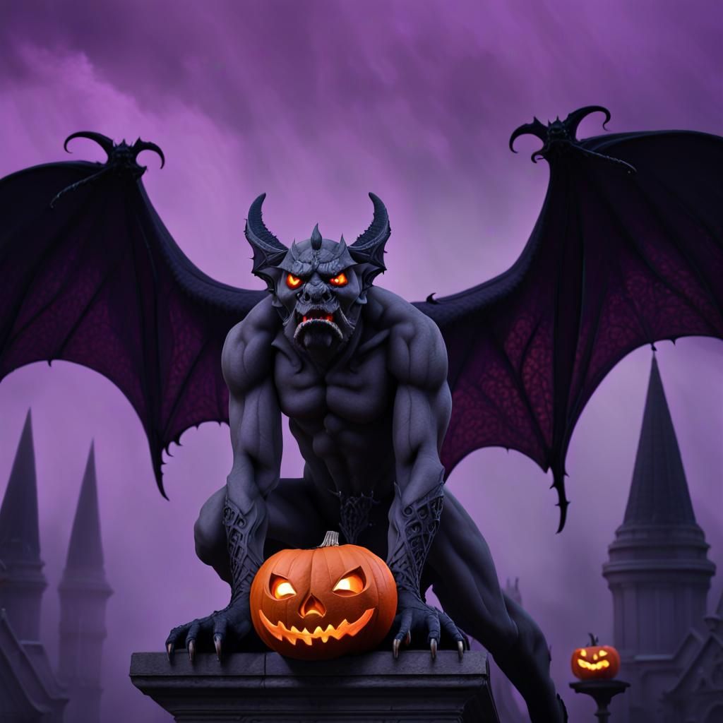 Fierce Gargoyle in Gothic Halloween Fantasy Art