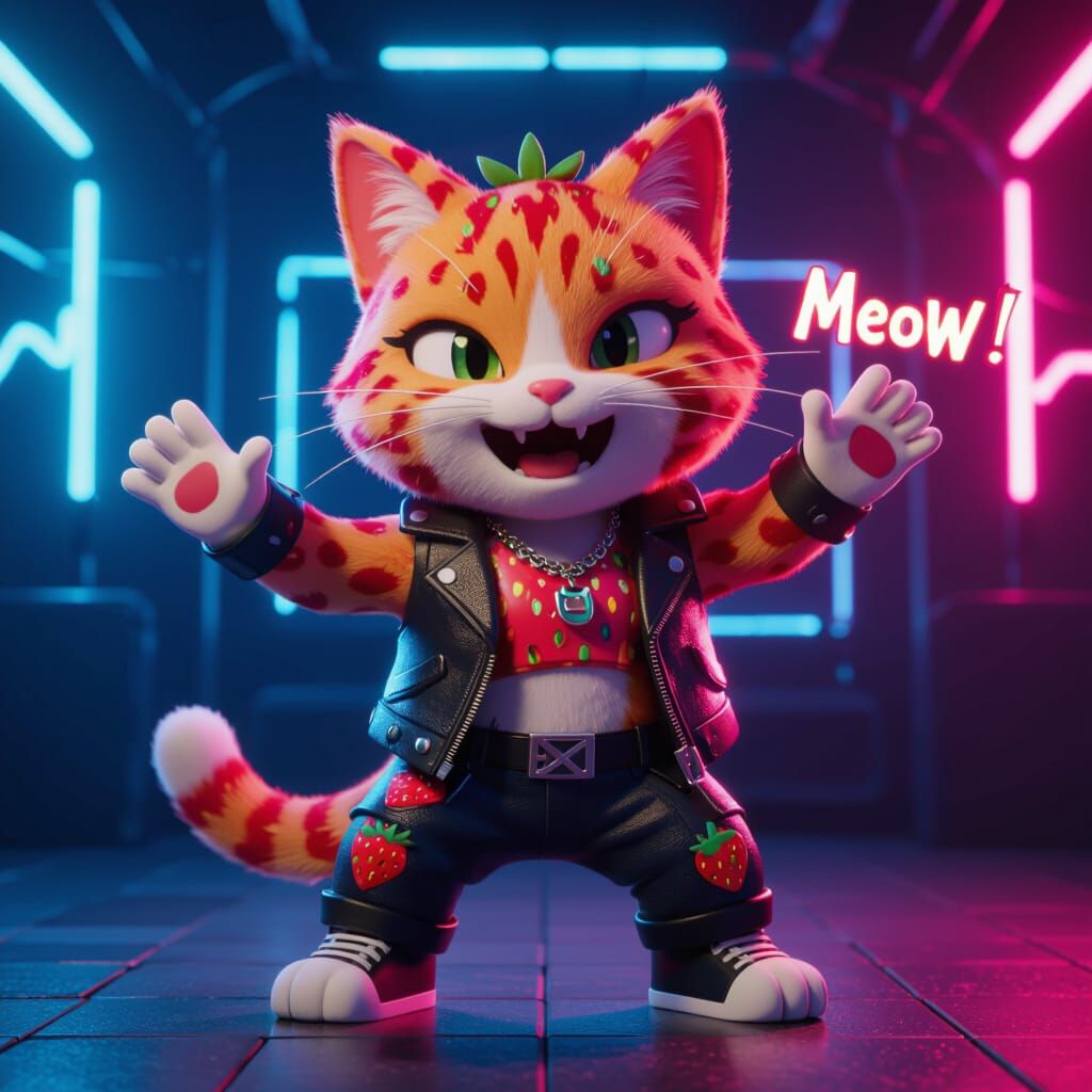 Roblox Cat Character Doing Emotes in Cyberpunk Style