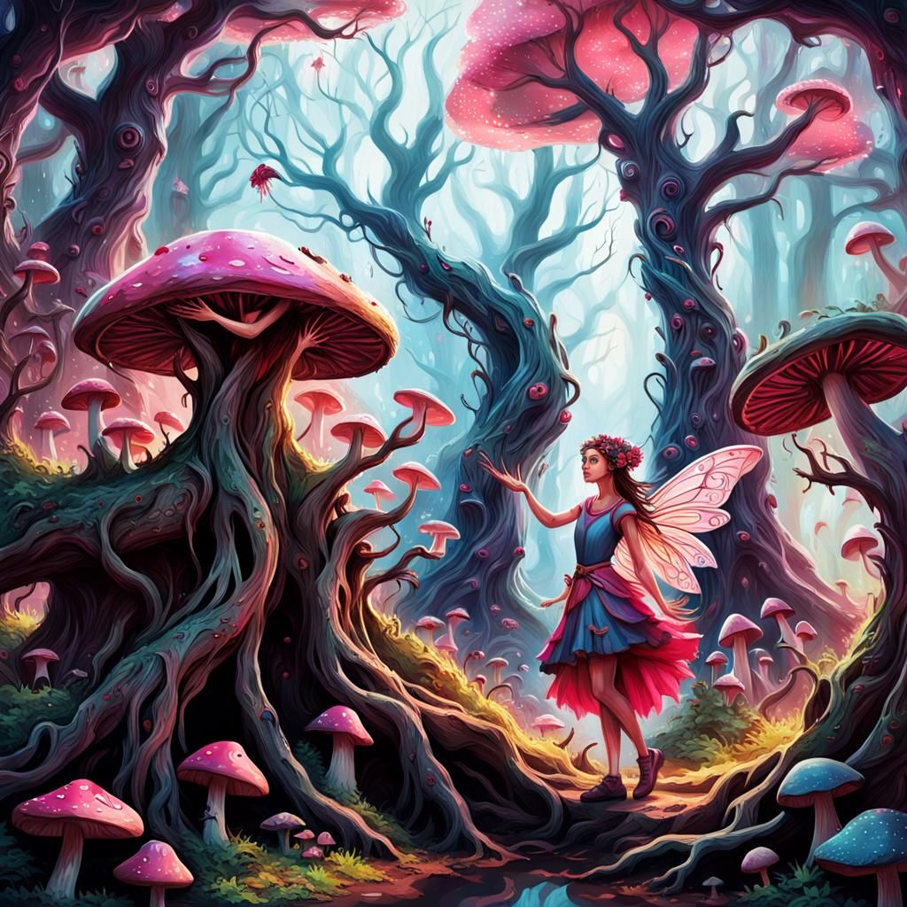 Enchanted Pink Fairy in Forest Splash Art