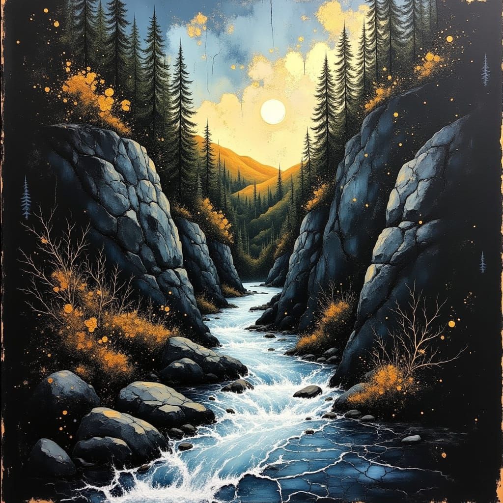 Pine Creek Gorge at Night, Oil Painting