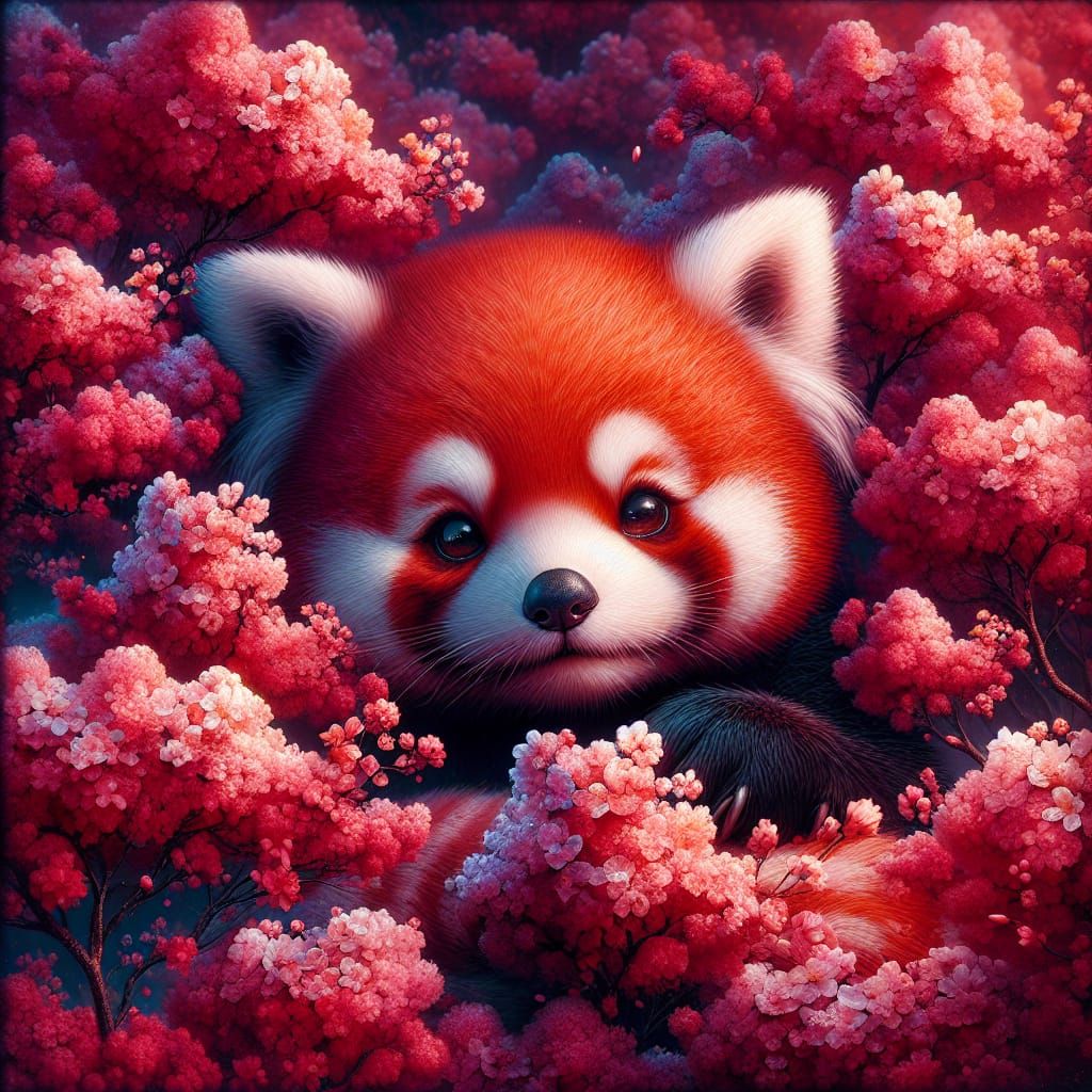 Red Panda in Cherry Blossoms: Fantasy Concept Art