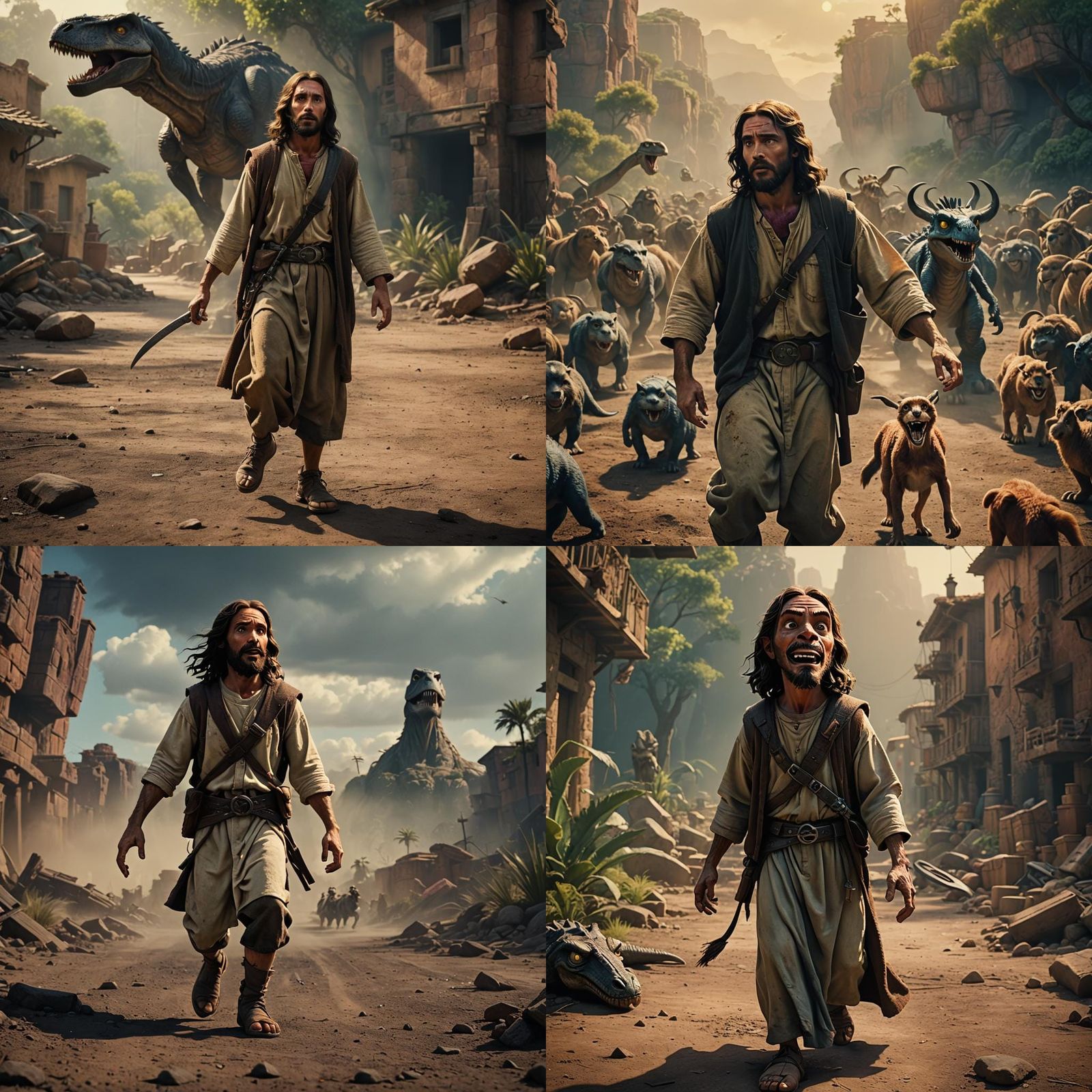 Jesus and Devil in Disney Pixar Cartoon Style