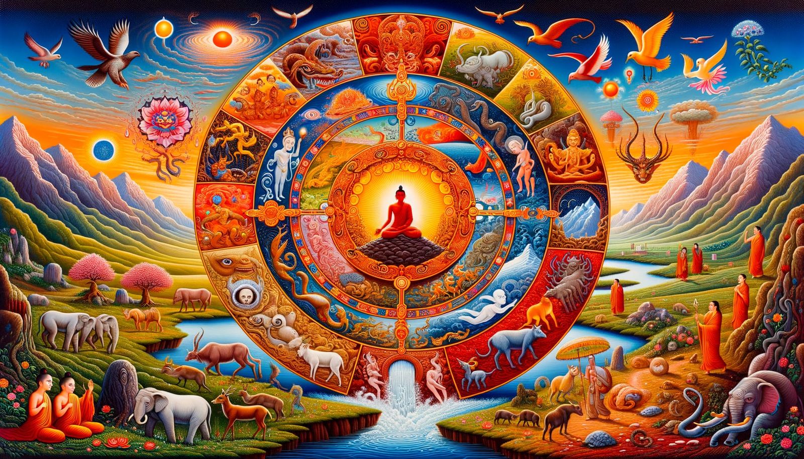 Eternal Cycle of Life and Death in Vibrant Buddhist Art