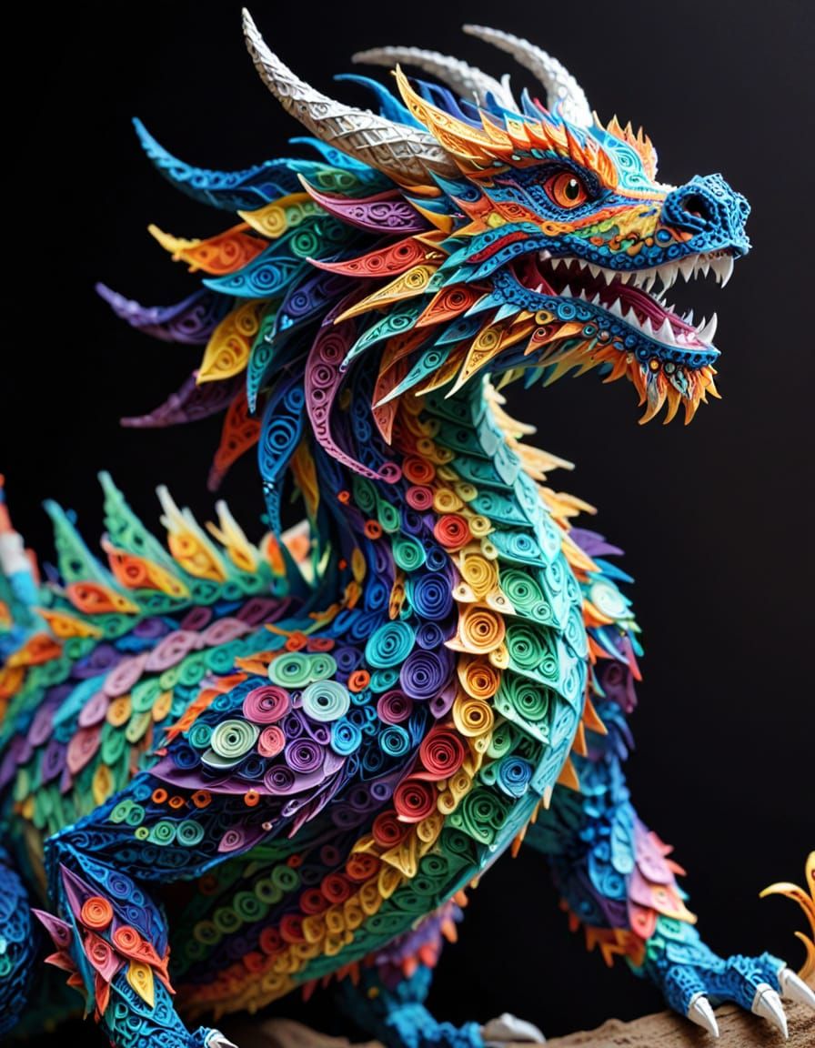 Intricate Paper Dragon Made of Beads and Origami