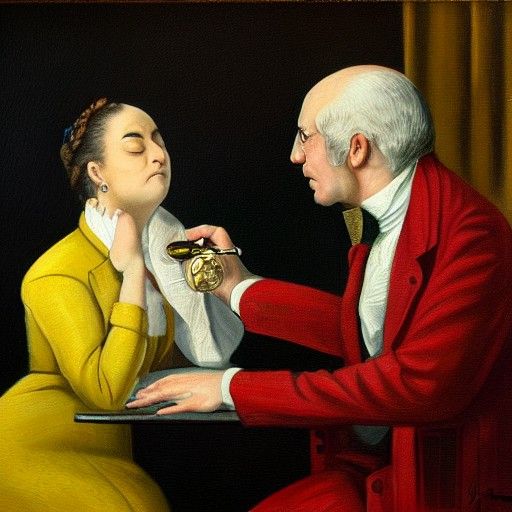 Hypnotist and Woman in 1800s London Oil Painting
