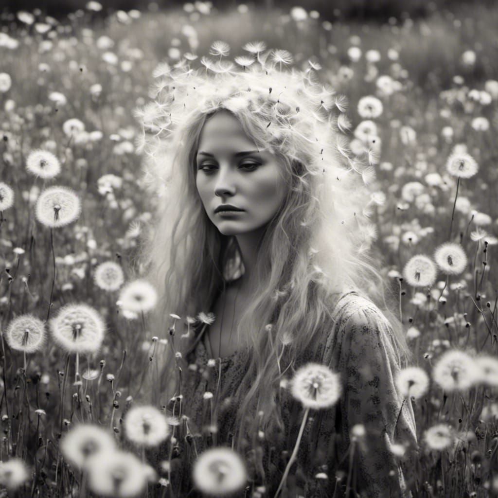 Infrared Dandelion Field with Luminous Fairy