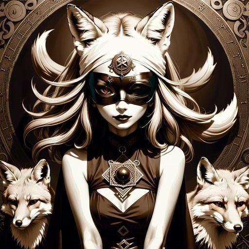 Sepia Fox-Girl in High Contrast Art Illusion