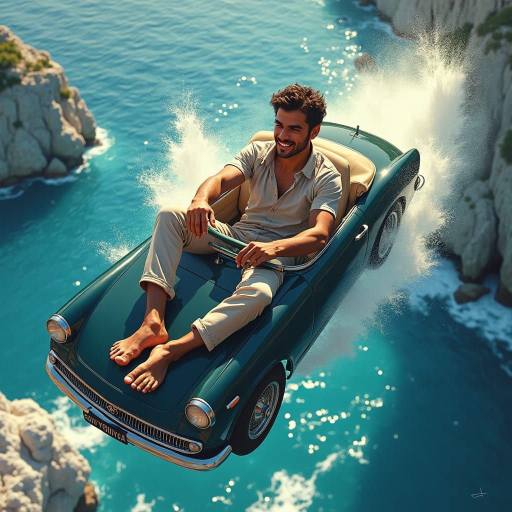 Man Flies Corolla Over Mediterranean: Photorealistic Aerial ...