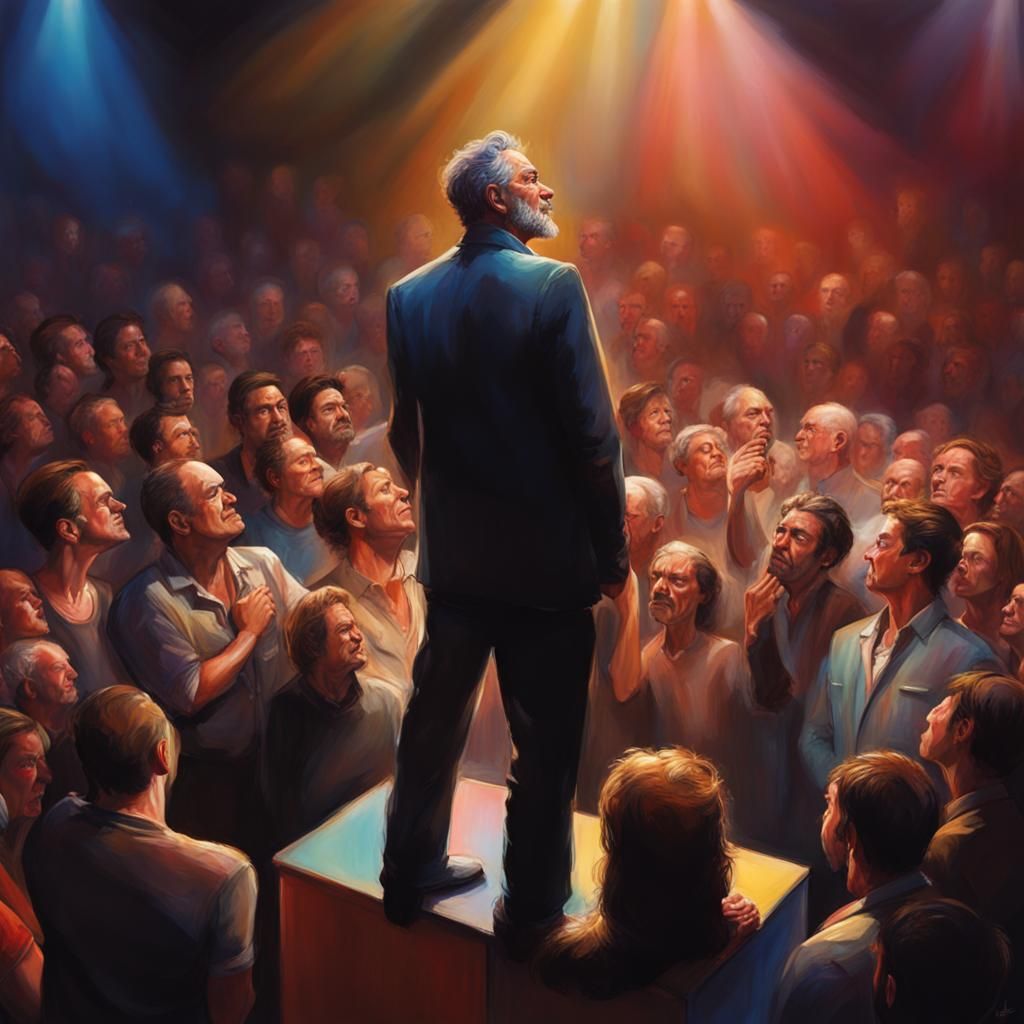 Hyperrealistic Stage Performance with Colorful Lighting