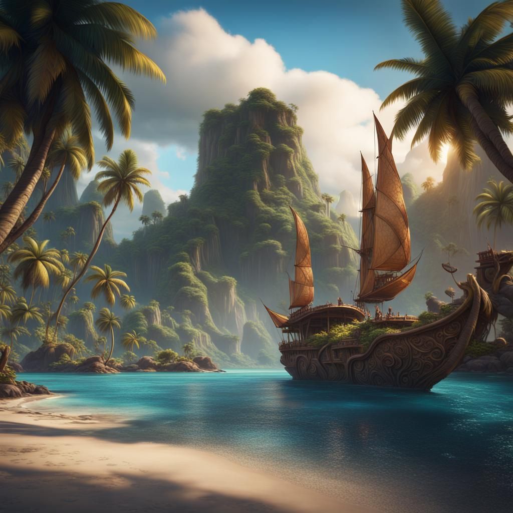 Polynesian Island Paradise: Detailed Fantasy Art