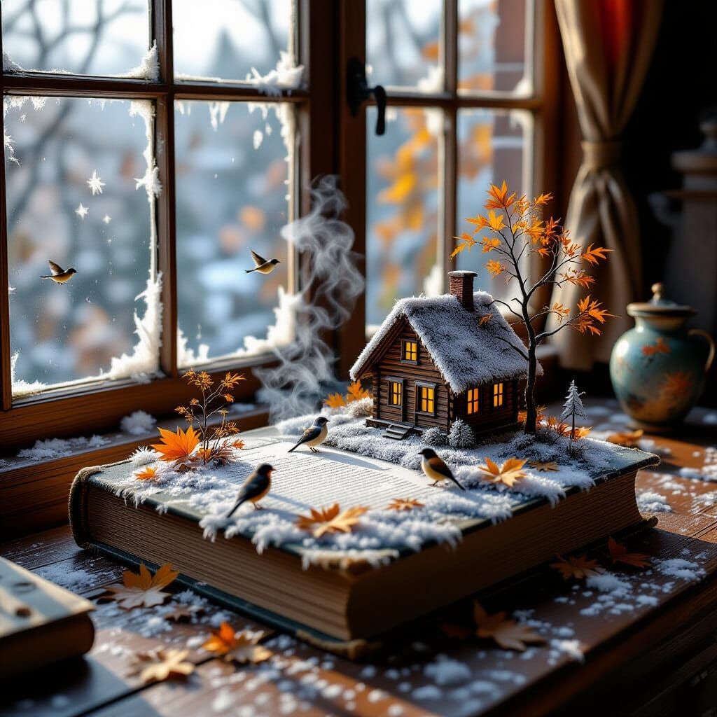 Miniature Autumn Landscape on Frosty Book