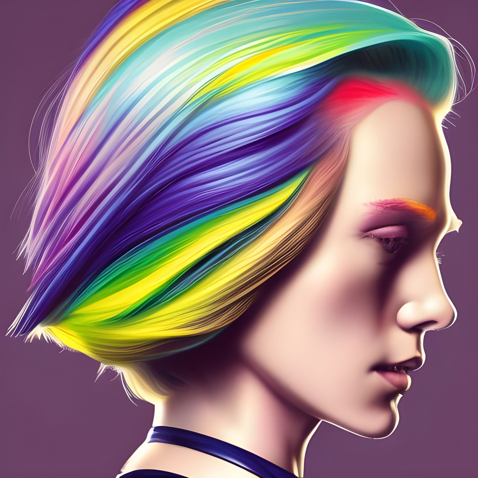 Rainbow Hair Portrait in Hyperdetailed Art Nouveau Style