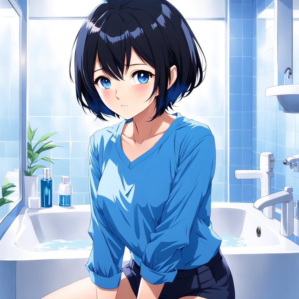 Anime Style Woman in Bathroom Scene