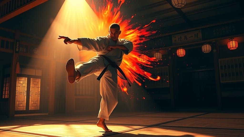 Karate Master Kick in Dramatic Lighting