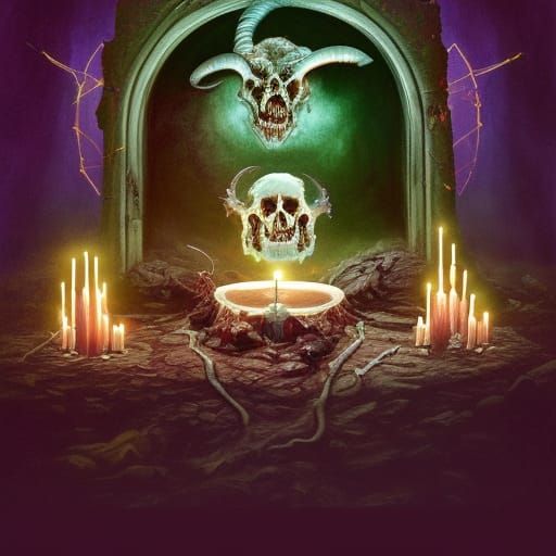 Rotting Demon Goat Skull Ritual on Altar