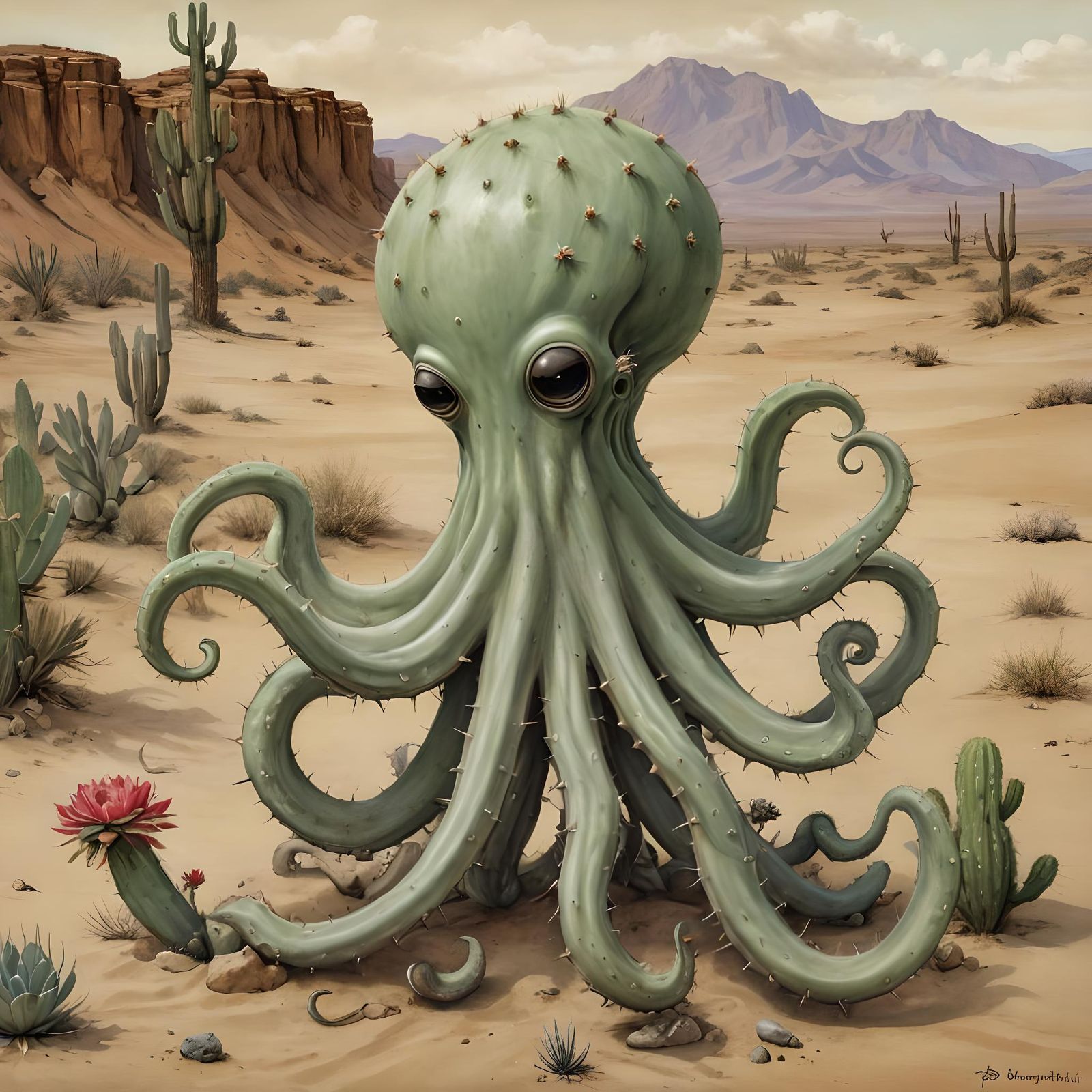 Cactus Octopus Desert Fantasy Art