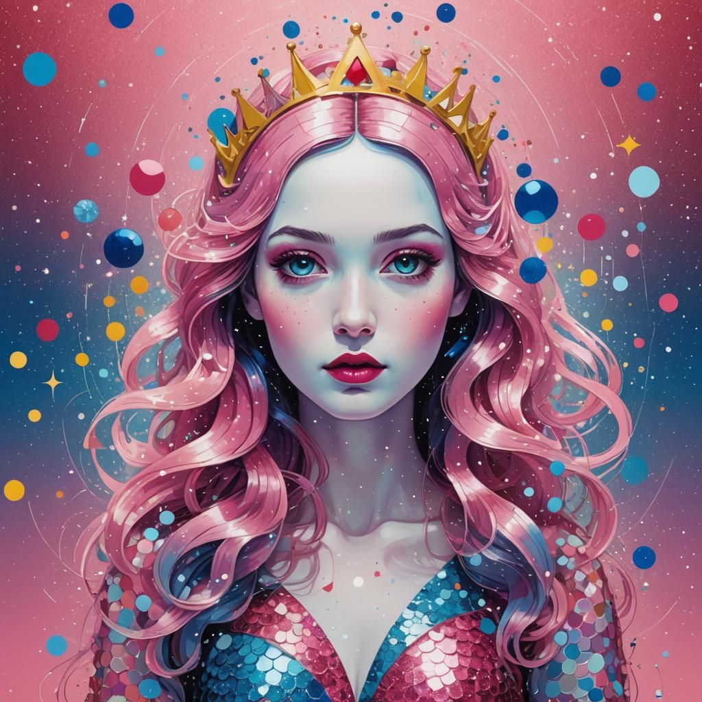 Snow White Space Mermaid in Pop Art Style