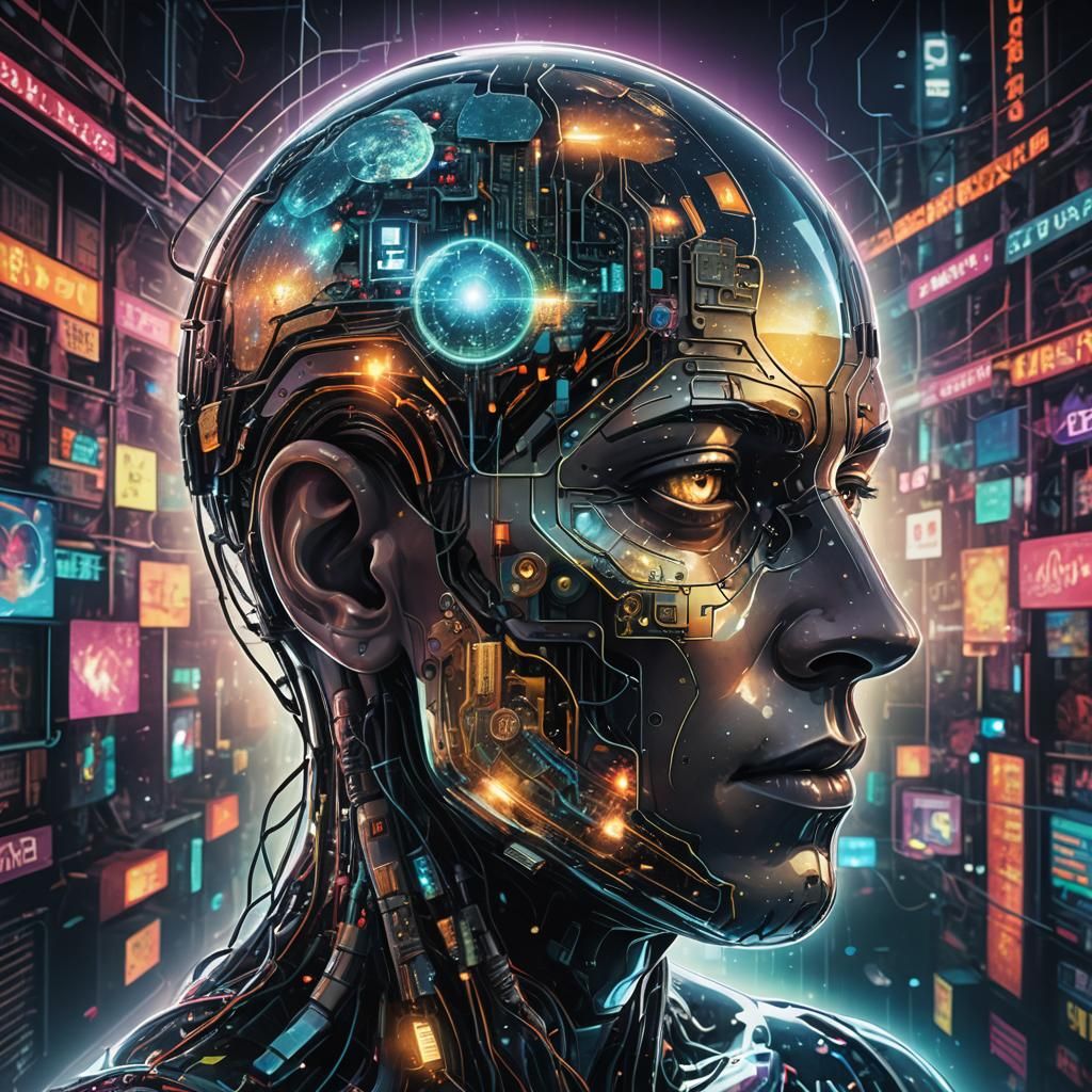 Neon Noir Cyberpunk Brain: Digital Art Movie Poster