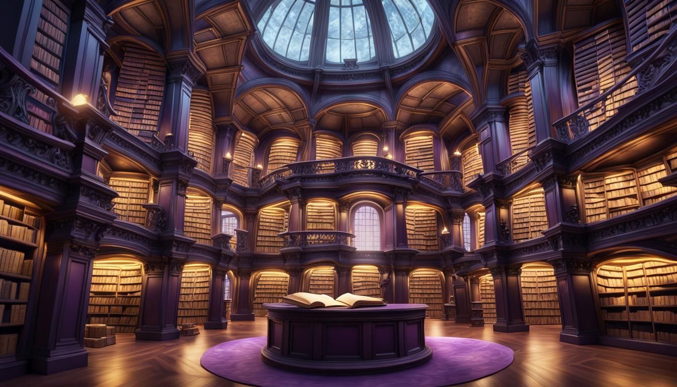 Grand Library with Floating Books in Dark Fantasy Style
