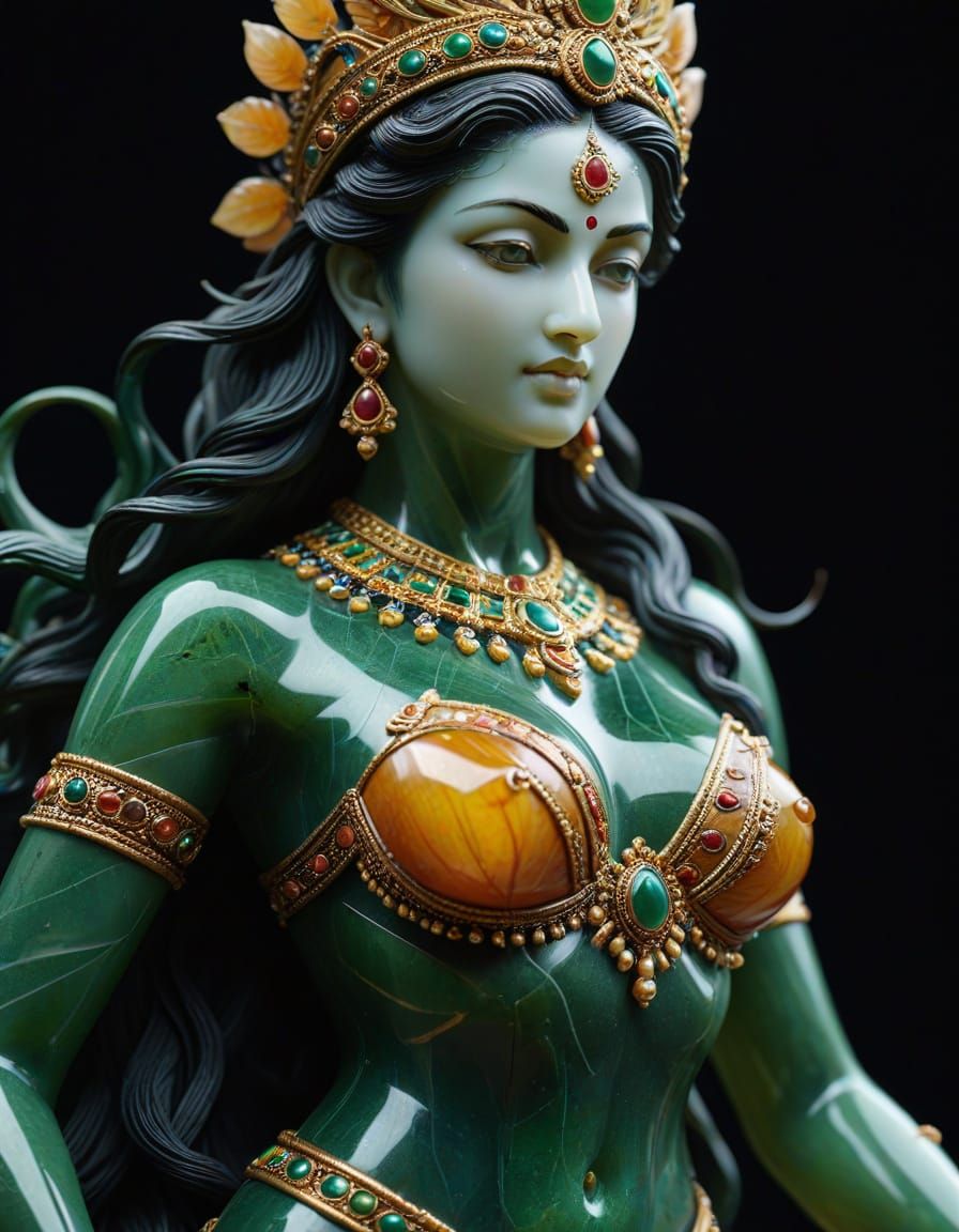 Hyper-Realistic Goddess Mohini Statue in Intricate Nephrite