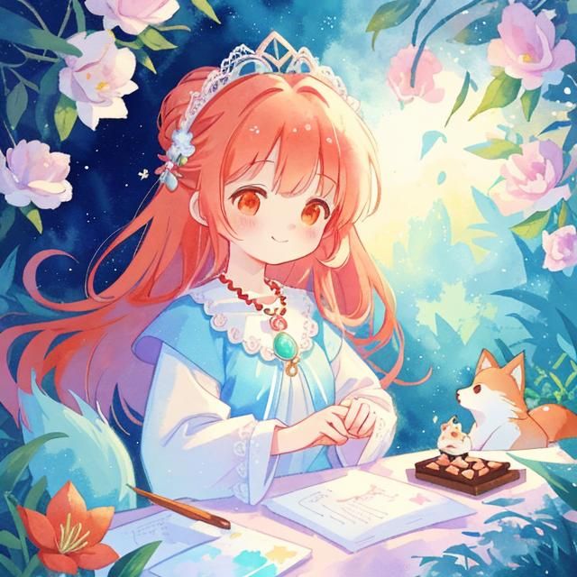 Fox-Woman in Arte Povera Watercolor Style