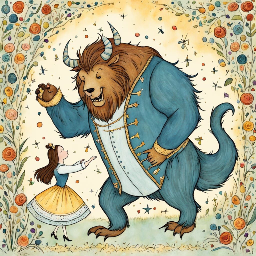 Enchanting Storybook Illustration of Beauty and the Beast Da...