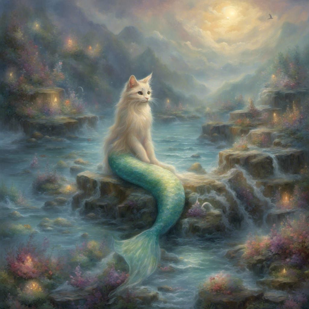 Ethereal Mermaid Cat Fantasy Art