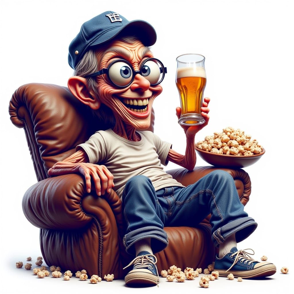 a caricature of an old man sitting in an armchair