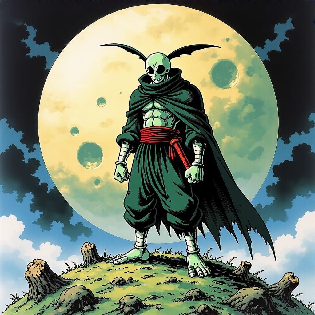 Grimdark Fantasy Scene in Akira Toriyama Style