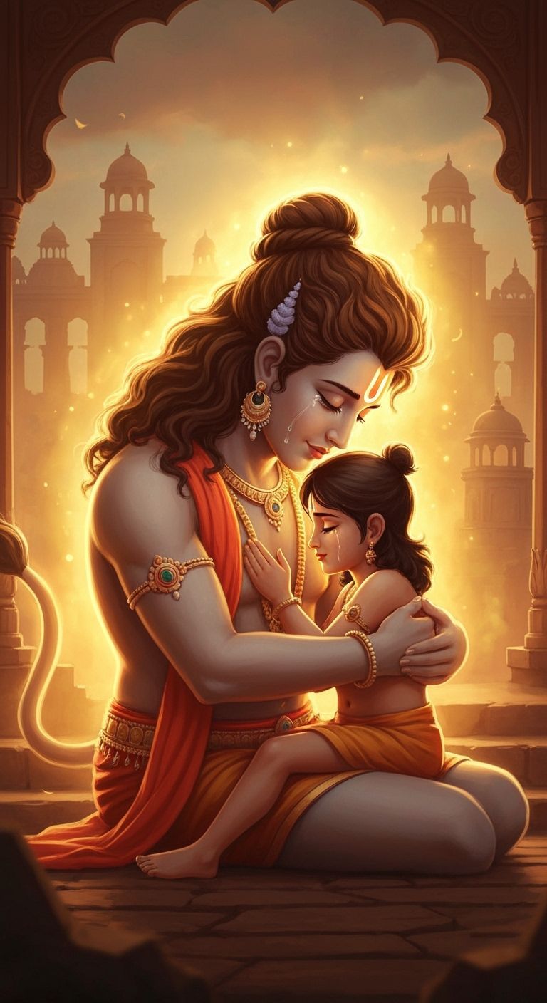 Divine Narasimha Avatar Embracing Prahlad in Origami Style