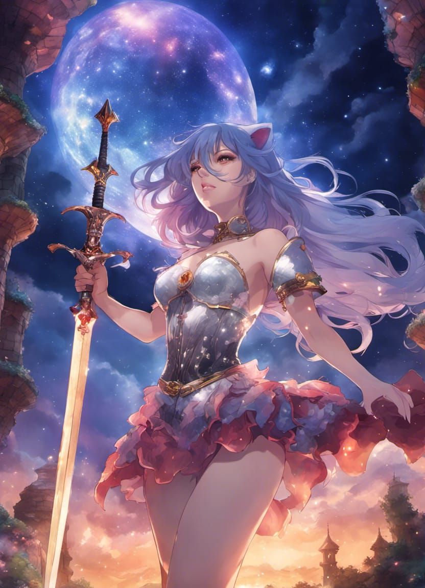 Knight Badger Sword Dance in Mosaic Anime Style