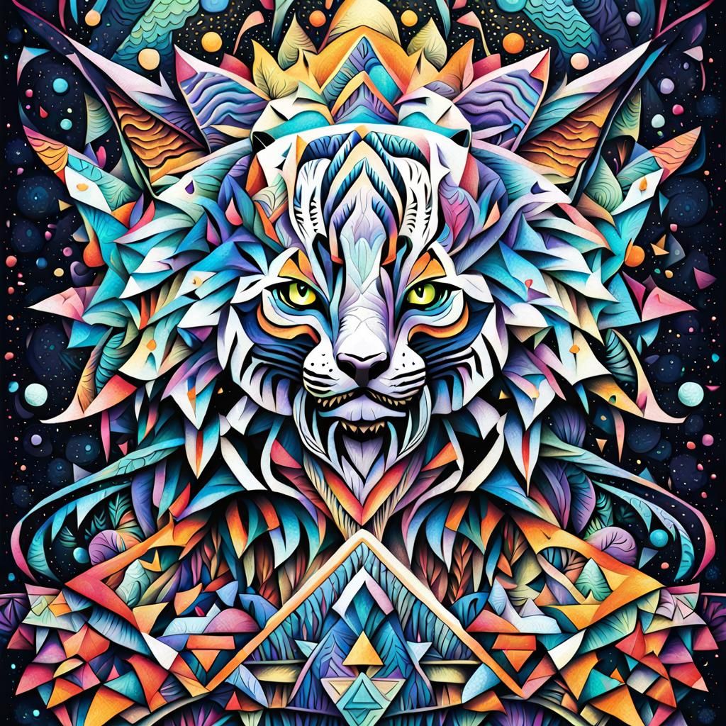 Mystical Geometric Tiger in Psychedelic Neo-Impressionism