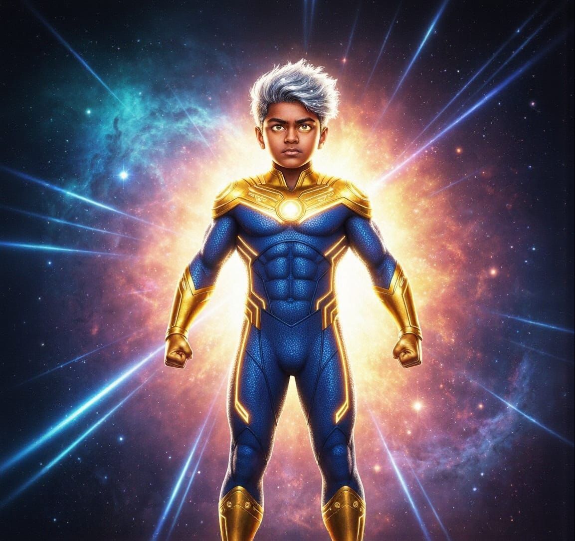 Vibrant Cosmic Boy Digital Rendering
