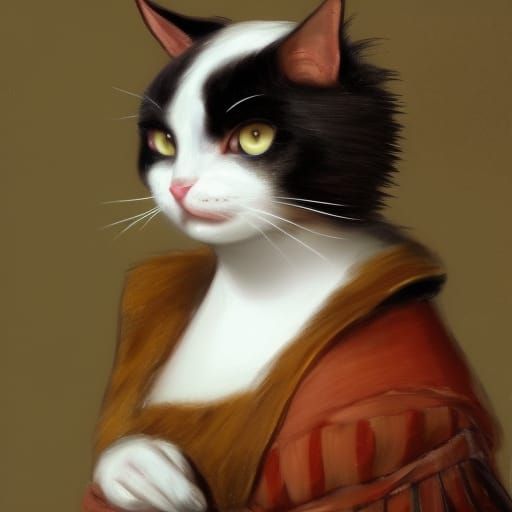 Regency Cat Portrait in Art Nouveau Style