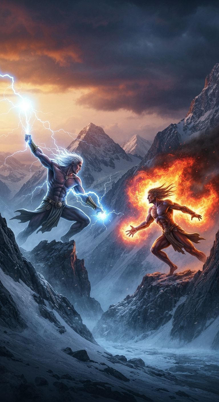 Gods Clash in Swiss Alps with Lightning and Fire