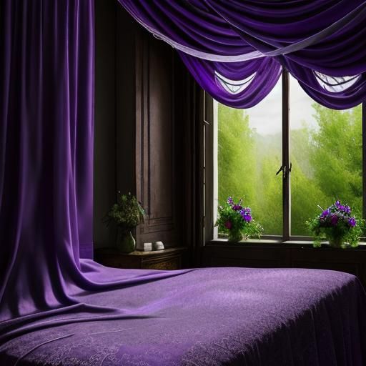 "And the silken, sad uncertain rustling of each purple curta...