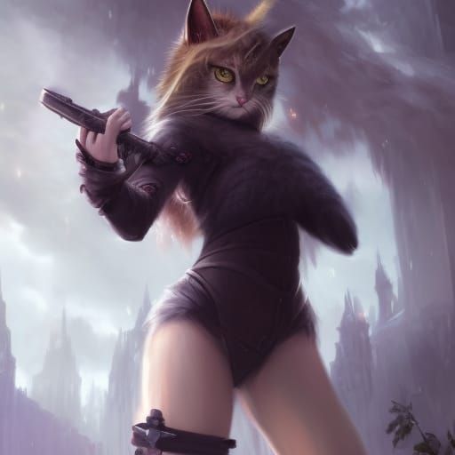 Detailed Cat Girl in Dark Fantasy Style