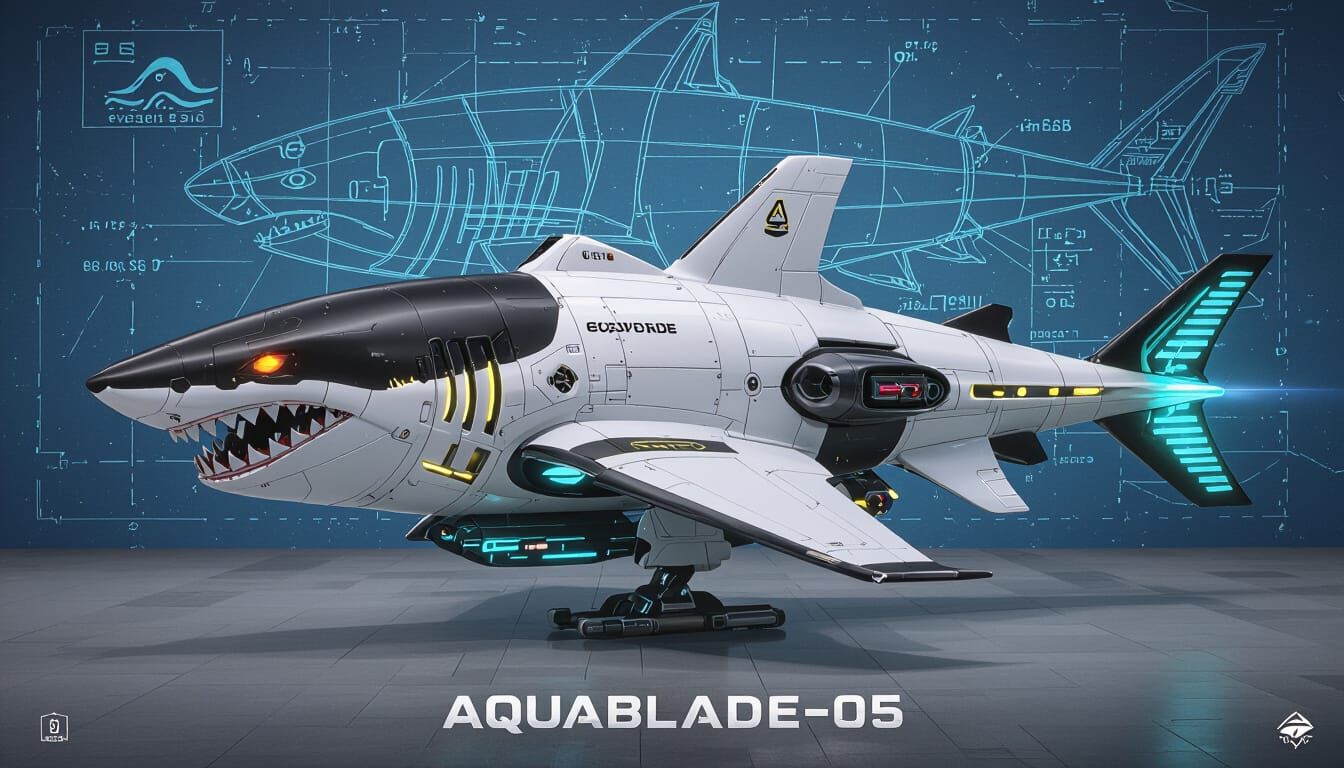 Streamlined Shark Mecha with Glowing Cyan Reactor Fin