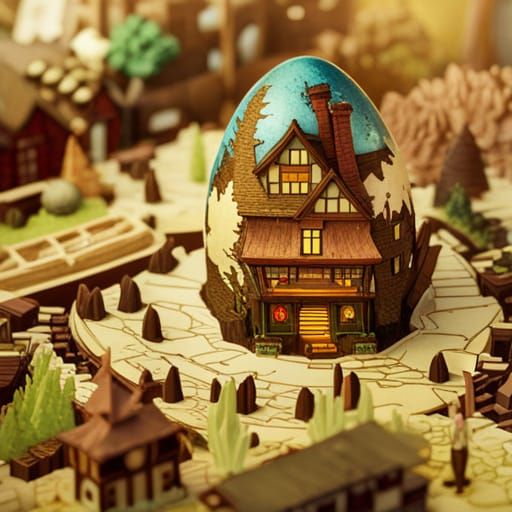 Intricately Carved Chocolate Egg Homes