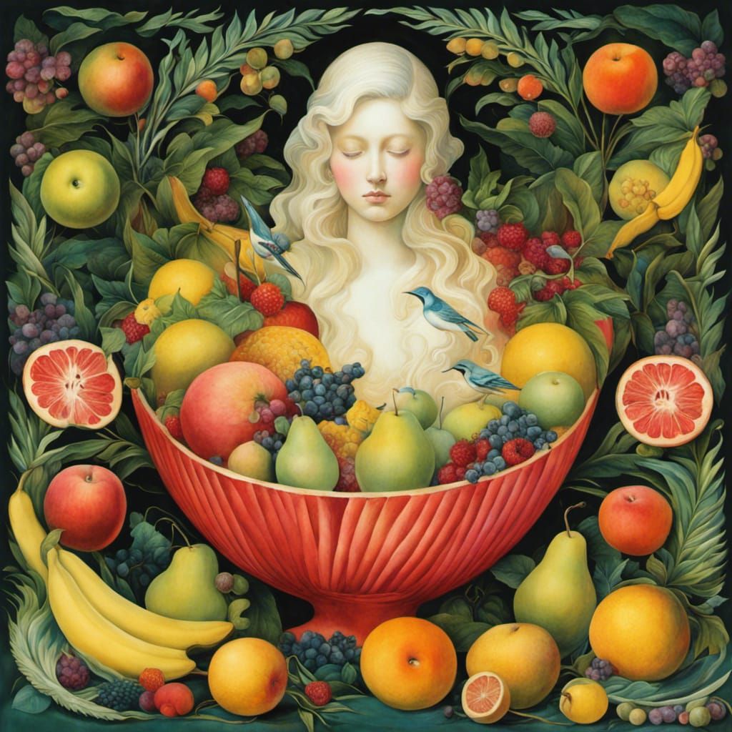 Opulent Fruit Bowl Illustration