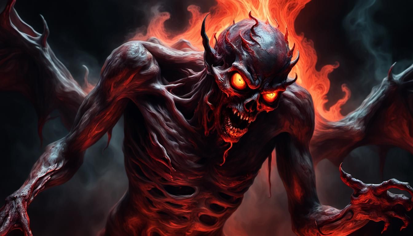 "Growling, (cantrantix:1.3) devil (liquefied:1.5) anatomy, ungodly." Horror resin casted, Substance Designed 3DEXCITE in...