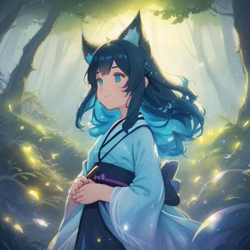 Chubby Ninja Girl in Forest, Fantasy Concept Art