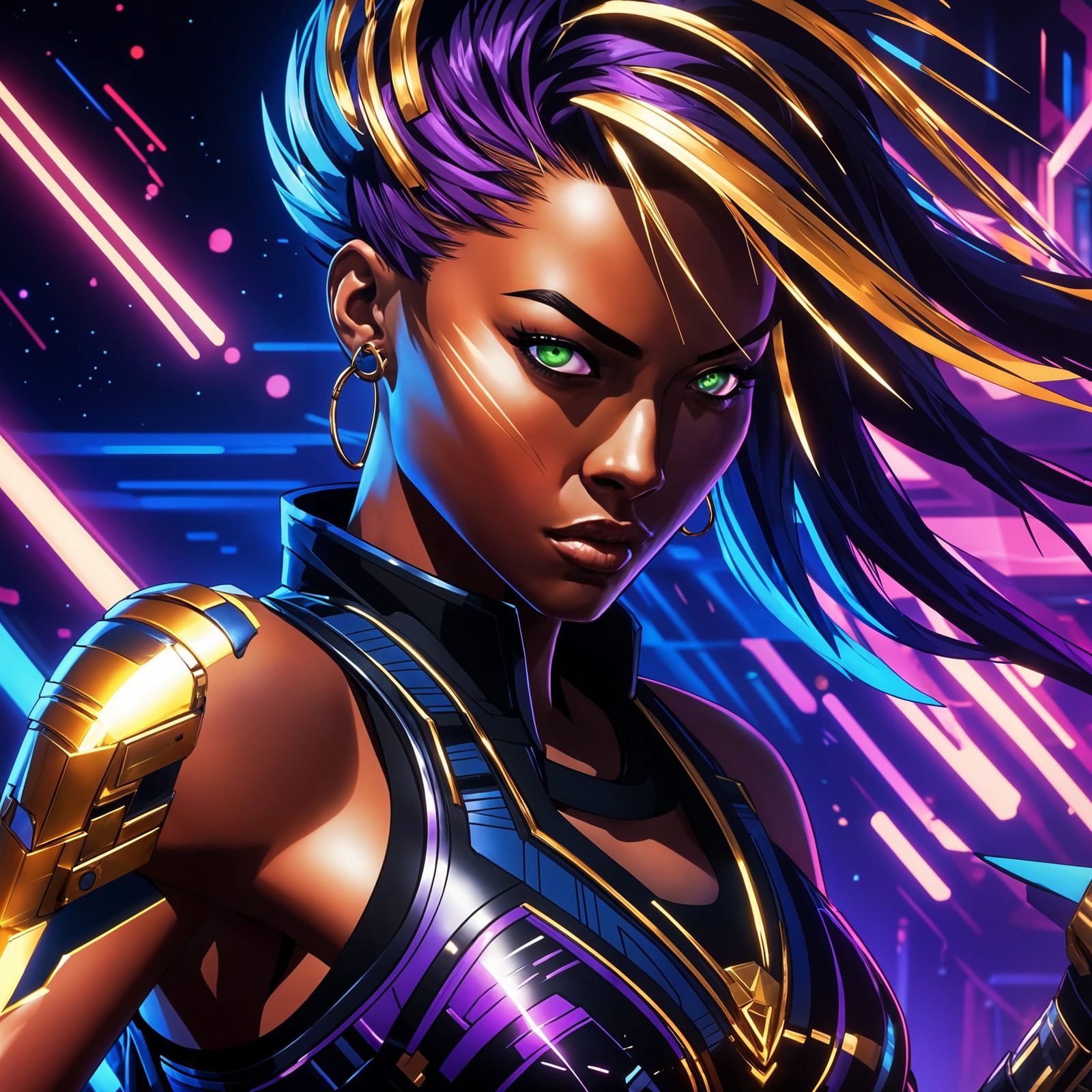 Hypermaximalist Neon Goddess in 1997 Anime Style