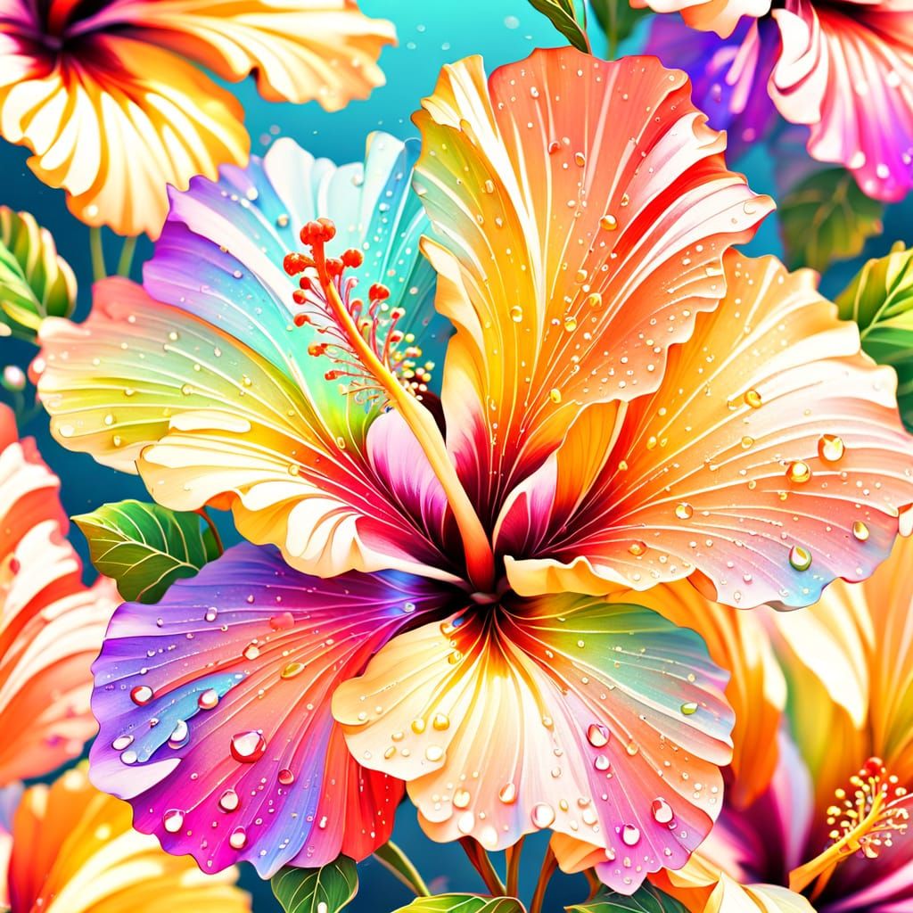Sparkling Multicolored Hibiscus Flowers in Fauvist Style